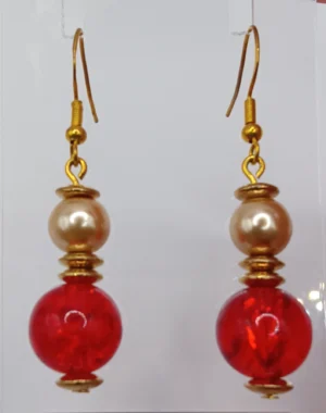 E8 - Red Crackled Glass + Faux Pearls