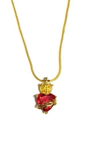 SVN 3 - Red Heart (golden) with crystals and 18" chain