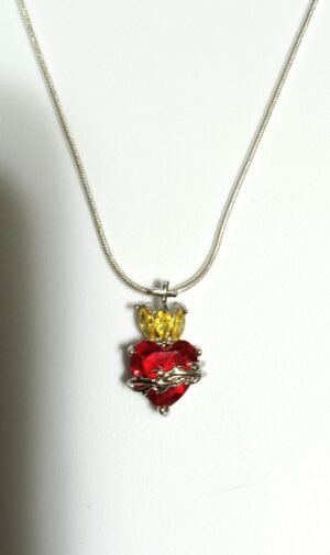 SVN 5 - Red Heart (silvery) with crystals and 18" chain