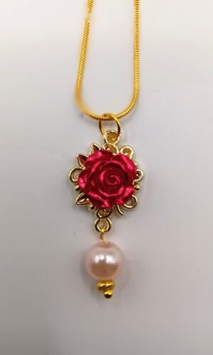 SVN 29  Large Red Rose with Pink Dangle on 18" Golden Chain