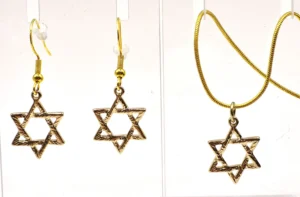 SRJ 3 -Star of David Gift Set, earrings with matching necklace, gold tone