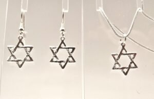SRJ 4 - Star of David Gift Set, earrings with matching necklace, silver tone