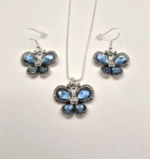SSG 4 - Faceted Blue Glass on Stainless Steel – Earrings and Necklace