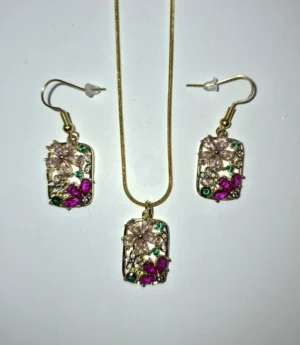 SSG 5 - Multi-Colored Crystals in Floral Design – Earrings and Necklace