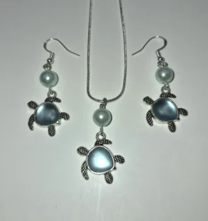 SSG 6 - Turtle Set with Iridescent Blue Accents – Earrings and Necklace