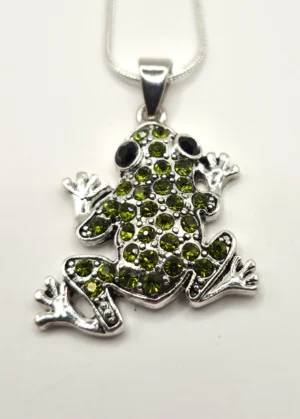 SSN 8 - Bedazzled Frog 1.5” x 1” on 18” Silver-tone Chain