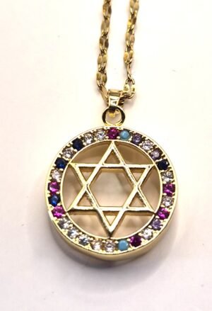 SRJ 10 Star of David with Crystals, Gold-Tone, 0.75" diam
